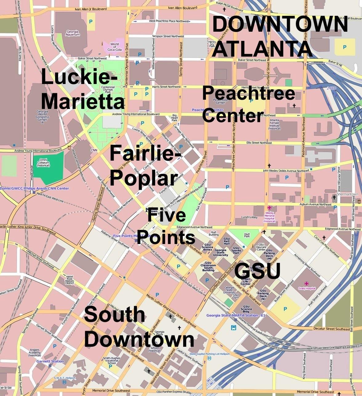 bản đồ của trung tâm thành phố Atlanta